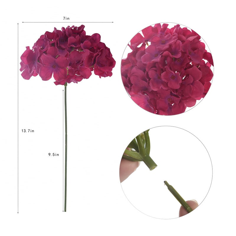 LUSHIDI Silk Hydrangea Heads with Stems Artificial Flowers Heads for Home Wedding Decor,Pack of 10 (Fuschia) - Image 2
